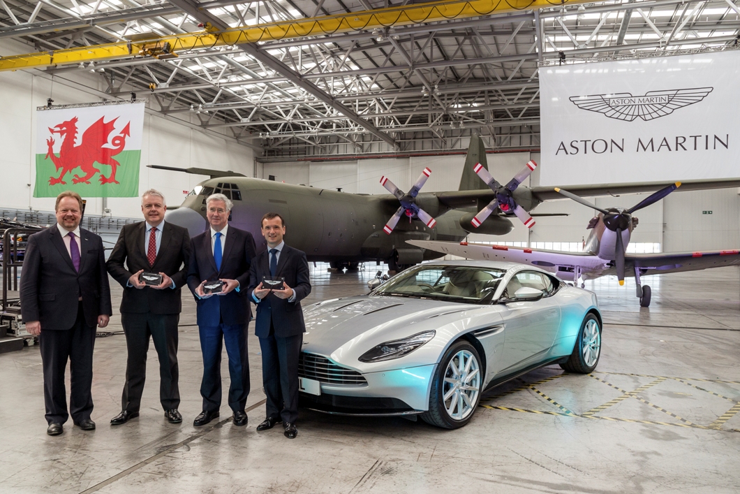 (L to R) Dr. Andy Palmer (President & CEO, Aston Martin), Carwyn Jones (First Minister of Wales), Sir Michael Fallon (Secretary of State for Defence) & Alun Cairns (Secretary of State for Wales)