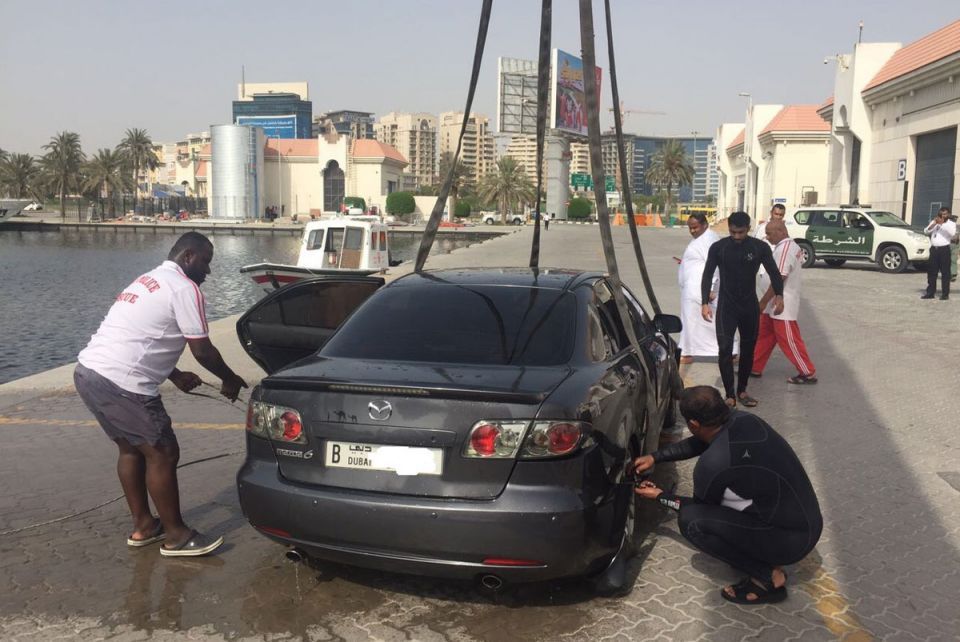 A Mazda Vehicle Ended up in the Waters of Dubai Creek