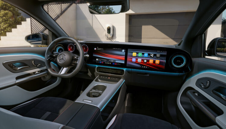 Mercedes-Benz MBUX Hyperscreen dashboard interior with touchscreen displays